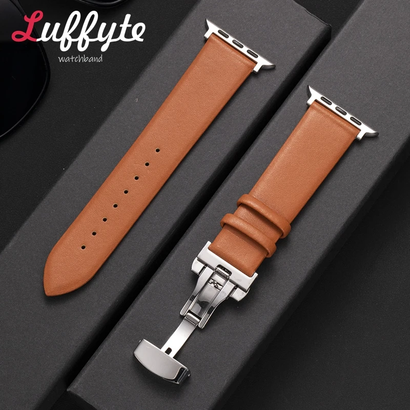 Ultra-thin Leather Strap for Apple Watch 1-10 SE Ultra Men\'s and Women\'s Band 49/46/45/44/42/41/40/38mm Watchband Accessories