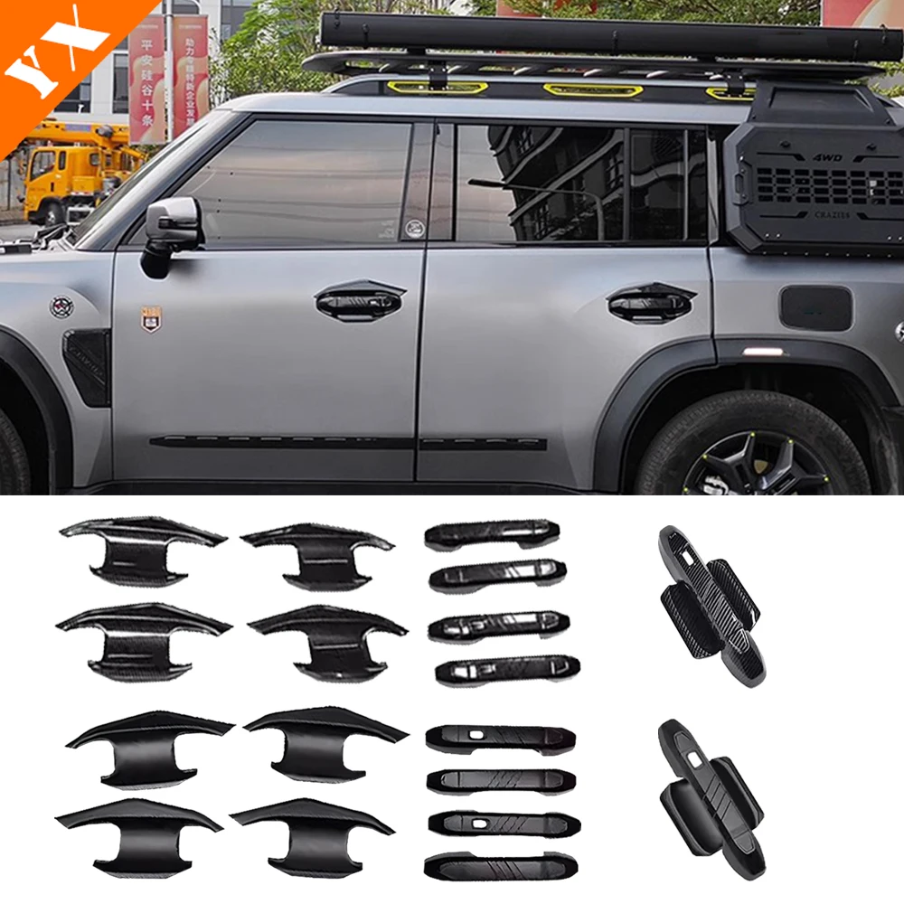 

For Chery Jetour T2 Traveler 2023-2024 Carbon Plastics Door Handle Bowl Protector Car Window Handrail Decoration Cover Trim Set