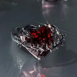 Y2K Women's Rings Kpop Red Crystal Heart Irregular Adjustable Ring Punk Vintage Rings Set Girls 2023 Fashion Party Jewelry Gift
