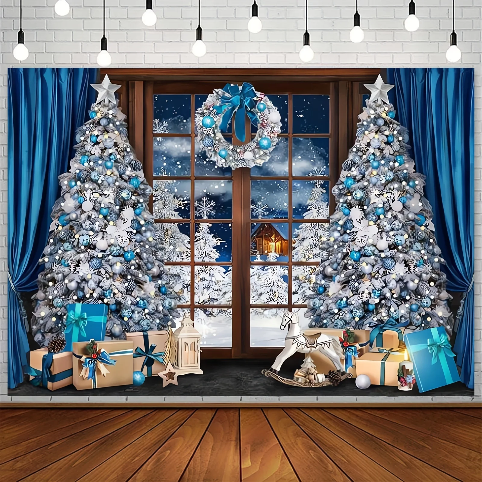 Blue Winter Snow Scene Christmas Background - Multi functional Photography Background