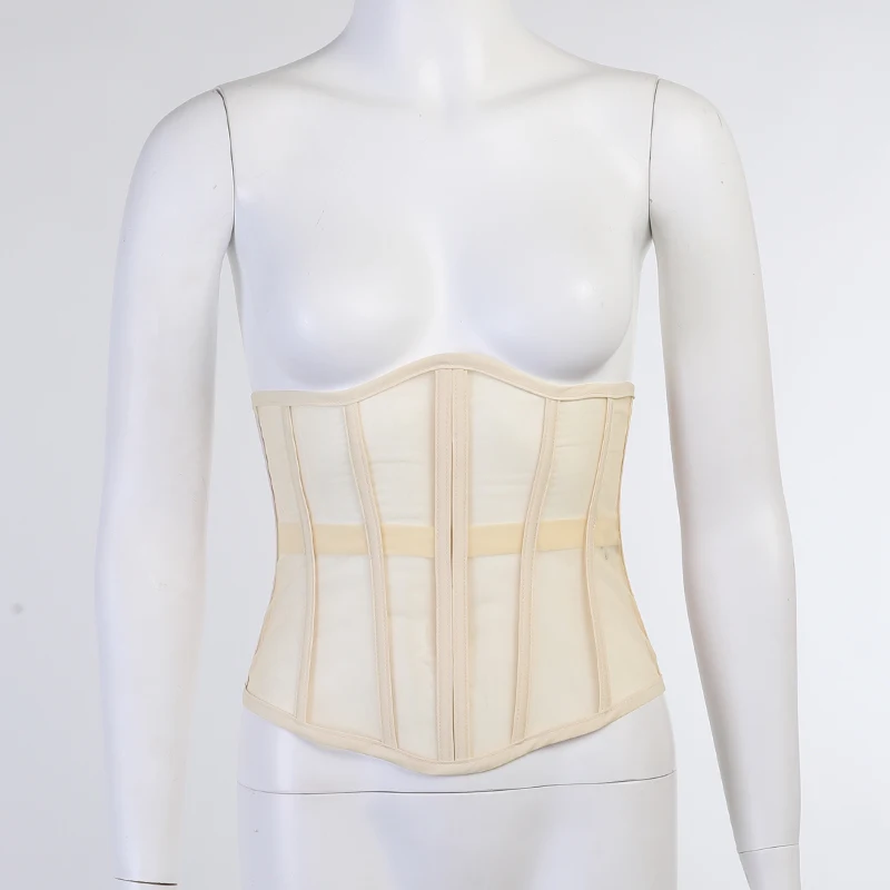 Corsé elástico de malla negra y Beige para mujer, cinturón gótico Vintage, transparente, pretina, soporte para el pecho, fajas