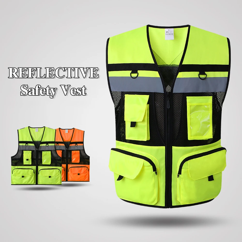 Custom Logo Reflective Work Safety Vest Breathable Mesh High Visibility Man Working Clothes Construction Site Hi Vis Workwear