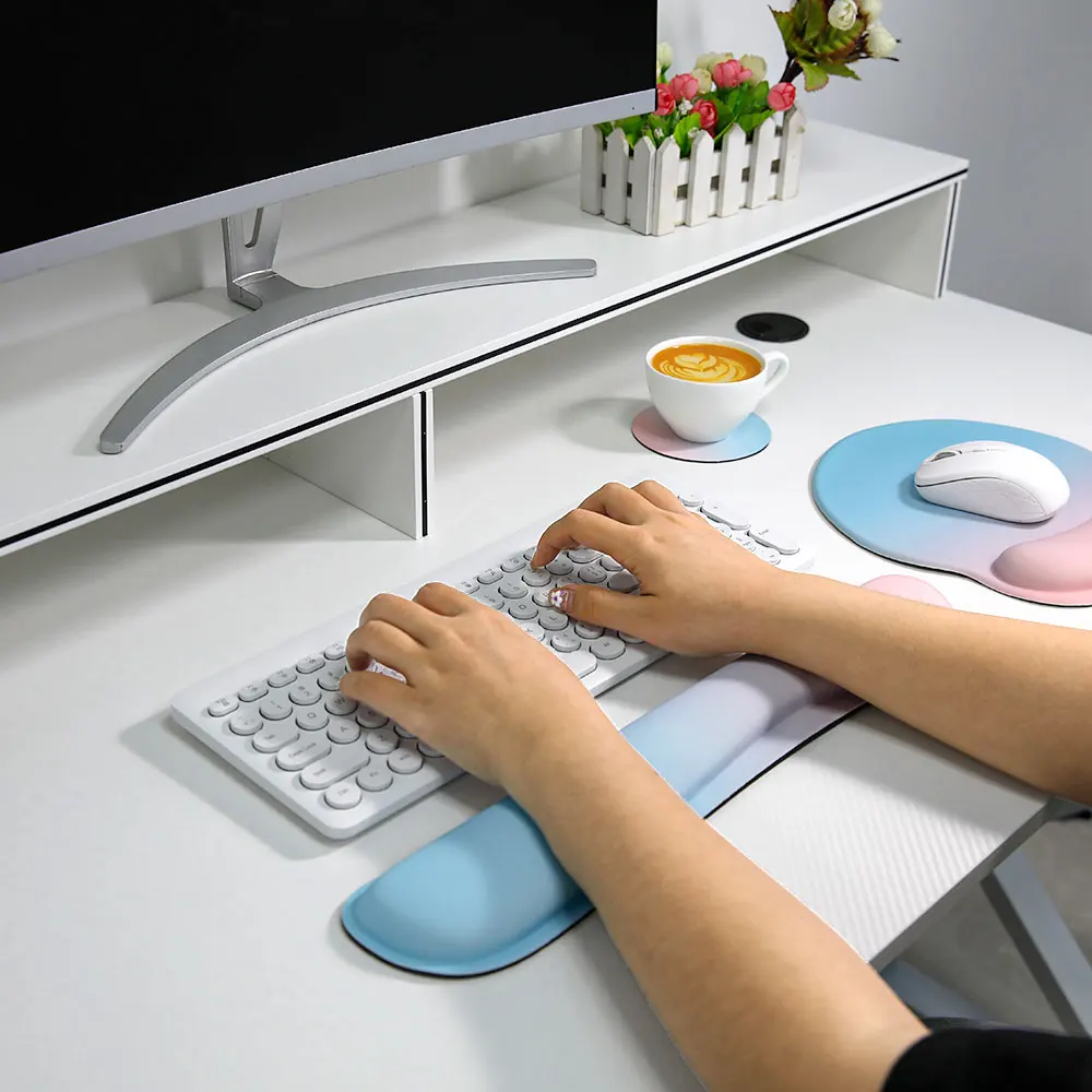 Blue Powder Mouse Pad Wrist 3-piece set - ergonomic design, effective relief of wrist pain, soft and comfortable