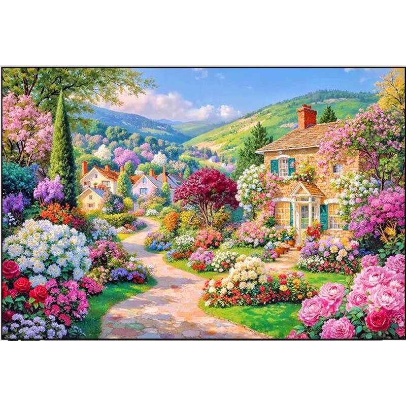 

9CT 14ct countryside Printed Kit Cross Stitch Embroidery DIY Needlework Home Decor Crafts With Needles Threads 112 Colors