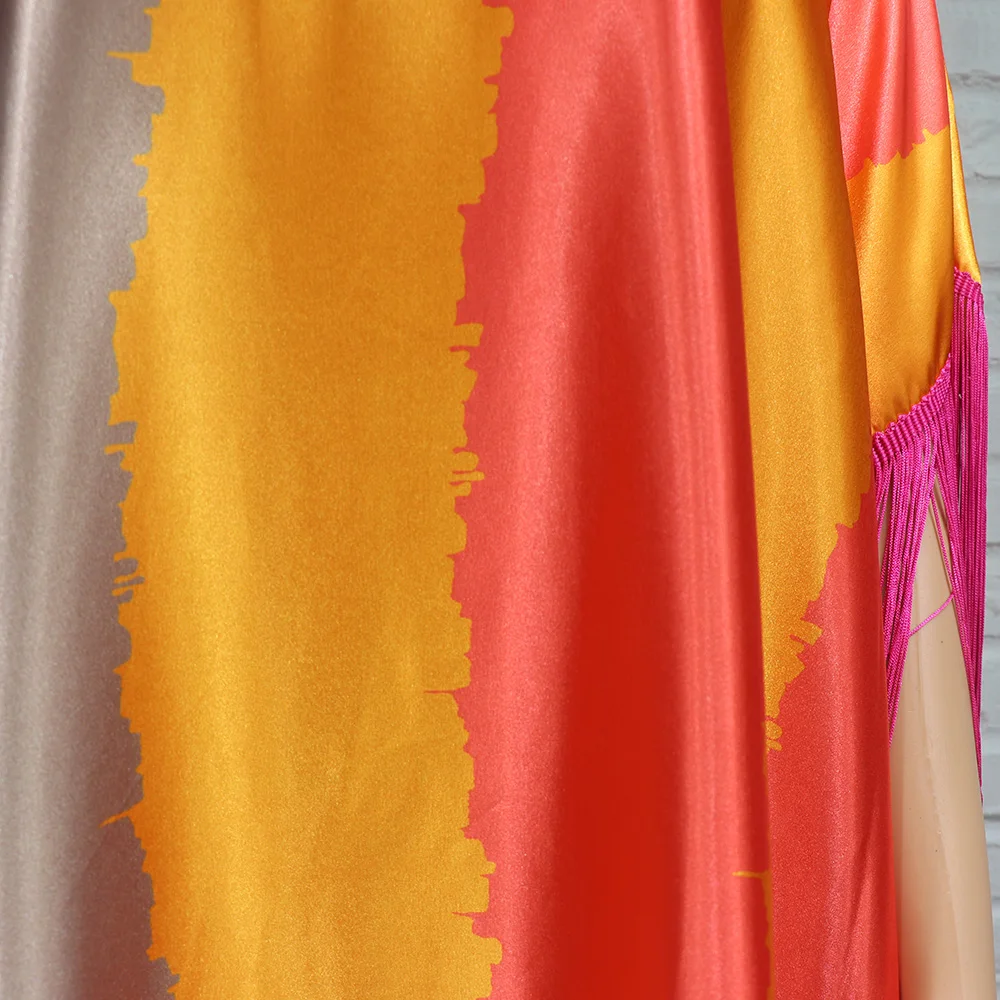 African women's loose skirt comfortable artificial silk fabric stitching tassel fashion quality