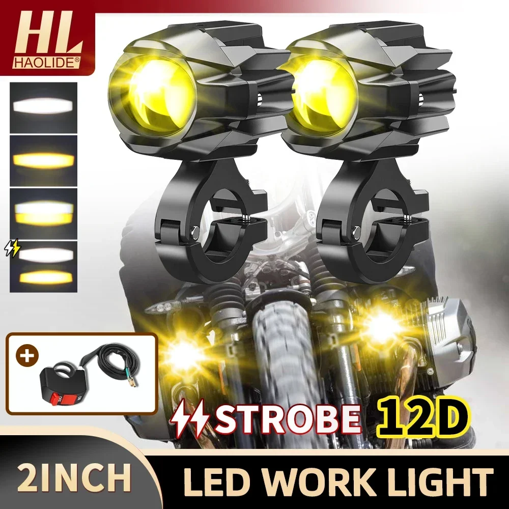 

HAOLIDE светодиодный вспомогательный стробоскоп для мотоцикла, мигающий точечный светильник дальнего света, передние противотуманные фары, супер яркие 6000k 3500k 12 В 24 В IP68