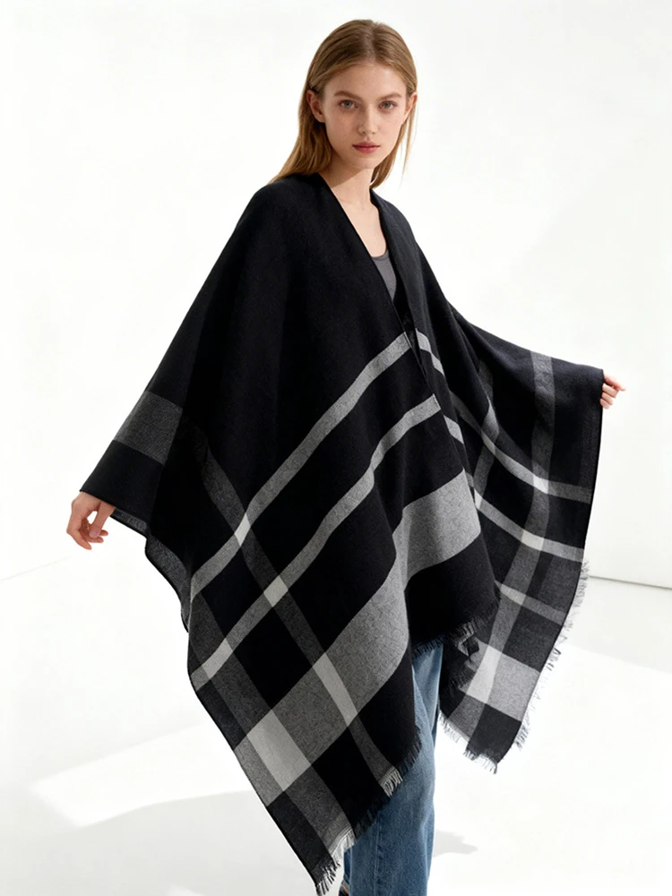 

Elegant Classic Plaid Scarf Layers Poncho Autumn Winter Women Retro Wraps Shawl Casual Scarve Capa Para Mujer Pashmina Cloak New