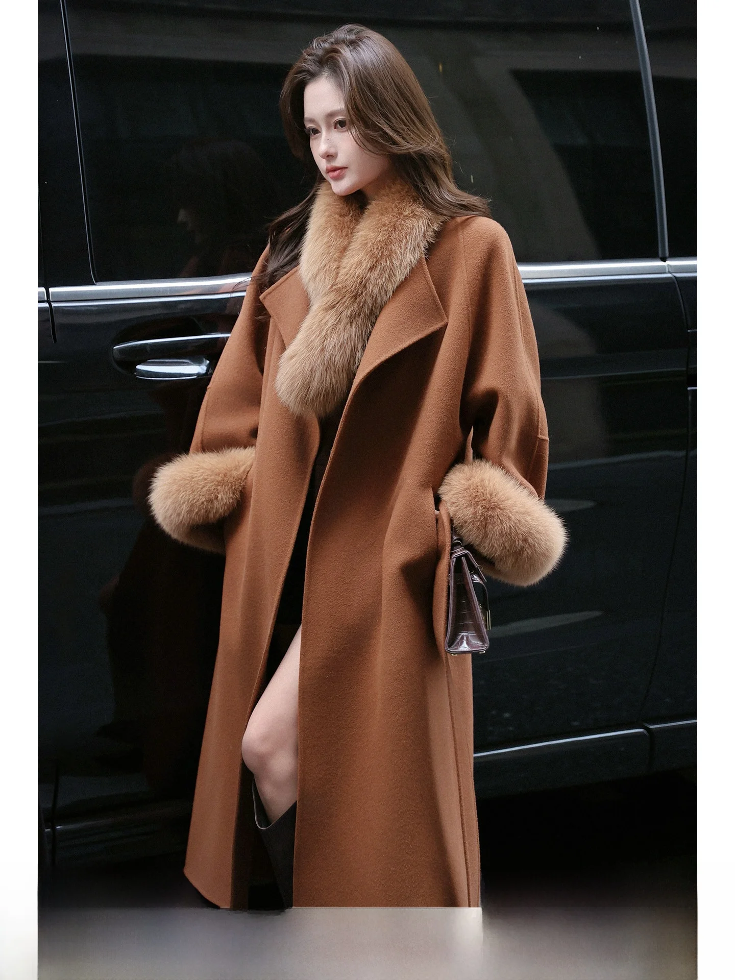 

Main Character Long Fur Cuff 00% Australian Wool Plu Double-Faced Woolen Coat Ele Aosphere Women's Outerwear