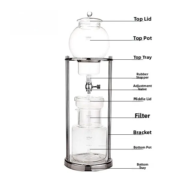 GATER Glass Ice Drip Coffee Pot Accessories Upper Middle Lower Pot Lid Parts Coffee Making Equipment Coffee Brewing Tools