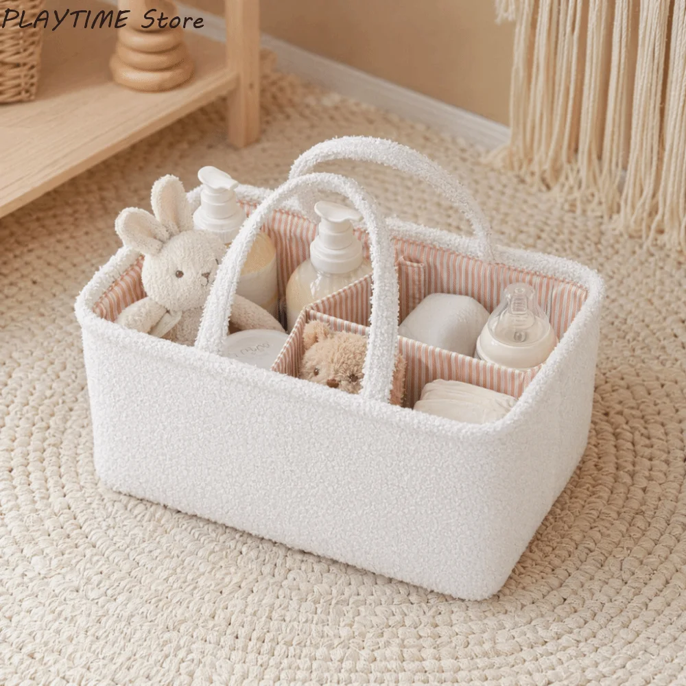 Portable Mommy Diaper Bag Plush Material Large Capacity Feeding Bottle Organizer Durable Multifunctional Storage Basket