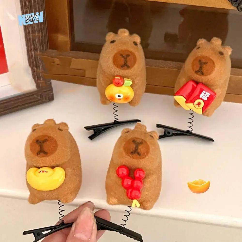 

Hair Accessories Flocking Capybara Hairpin Alloy Cute Spring Hair Clip Animal Bouncing Doll Cartoon Duckbill Clip Daily