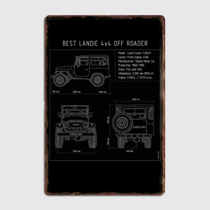 Classics Car FJ40-Best Landie Ever Land Cruiser Poster Metal Sign Garage Club Indoor Room Wall Decor Custom Tin Home Decor