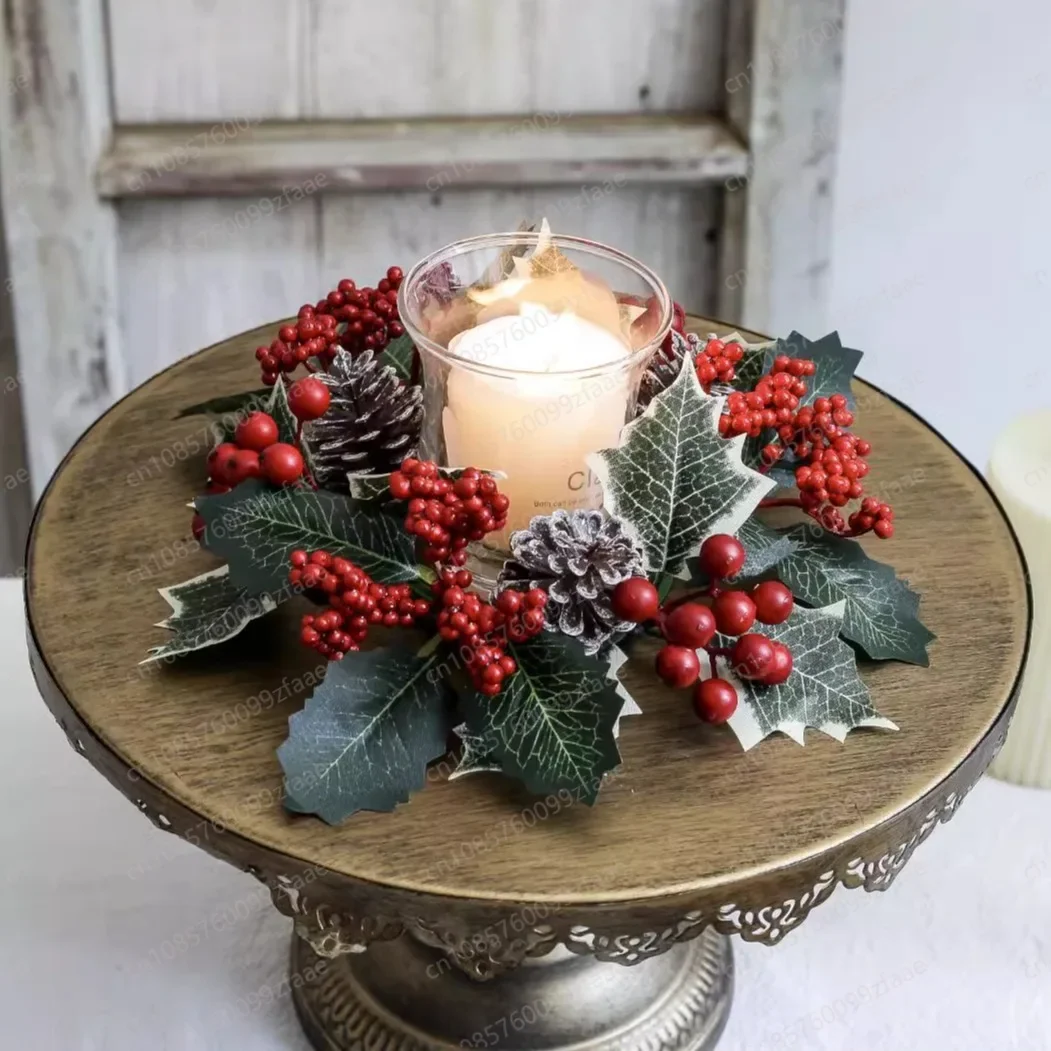 Christmas candlestick wreath, decorative tabletop ornament simulation, arrangement