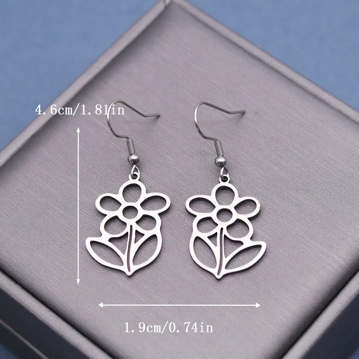 Kinitial Stainless Steel Daisy Flower Stem Dangle Hook Earrings Floral Drop Ear Jewelry Gift For Women Casual Party Wear