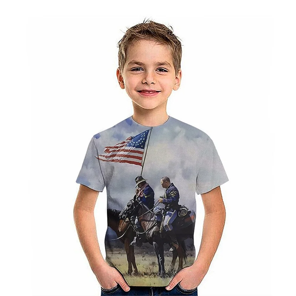 2024 Summer Usa Flag T Shirt Kids Children Birthday Tshirts Baby Clothes Boys Girls Casual T-Shirts 3d Printed