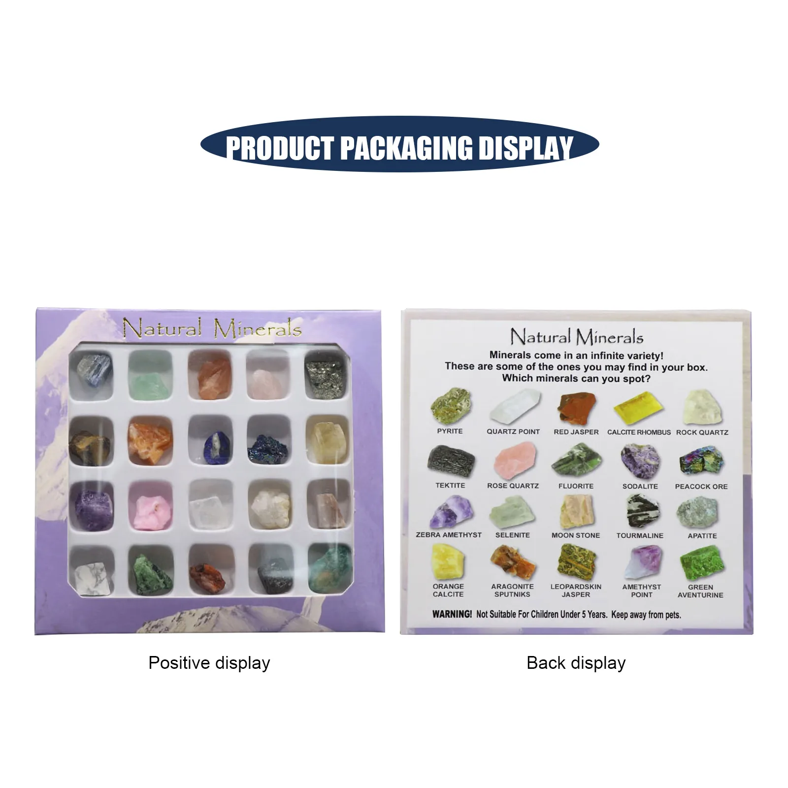

20 Rock Ore Mineral Specimens Set Natural Science Experiment Kit Kids Educational Game Cognitive Learning Development
