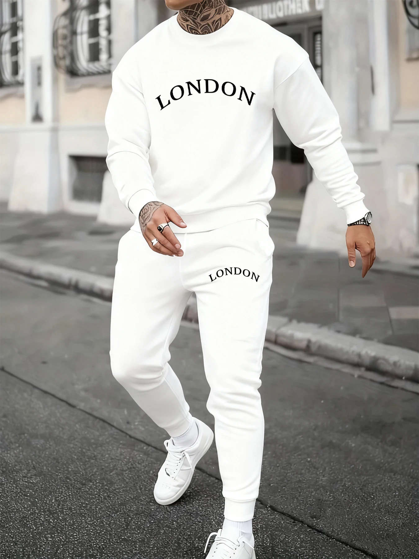 لندن رسالة لافتة للنظر يطبع الرجال الخريف البلوز مجموعة موضة قطعتين مجموعات الركض فضفاض الشارع الشهير الصوف القمم