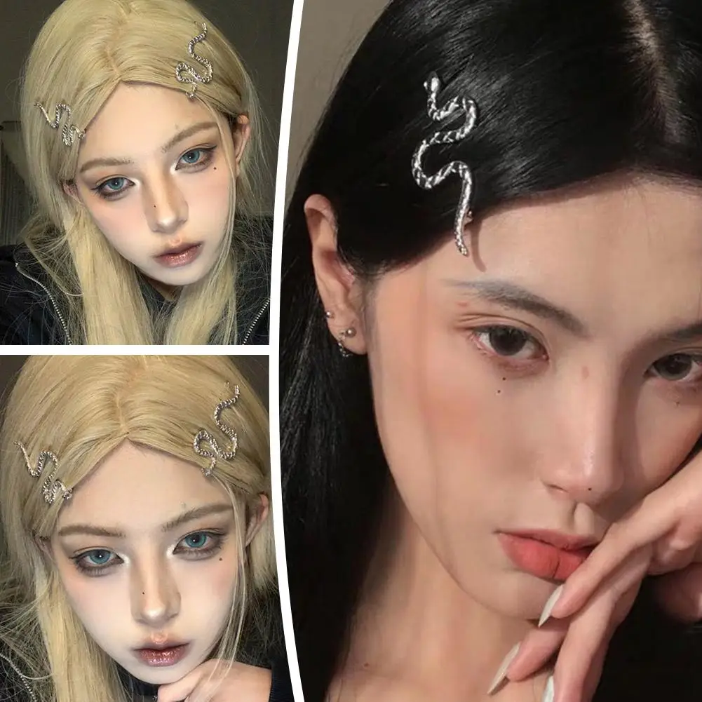 女性のレトロなシルバースネークヘアピン,インスタイル,ダーククリップ,コールド,個性,サイドトレンド,用途の広いスタイル,i8h7