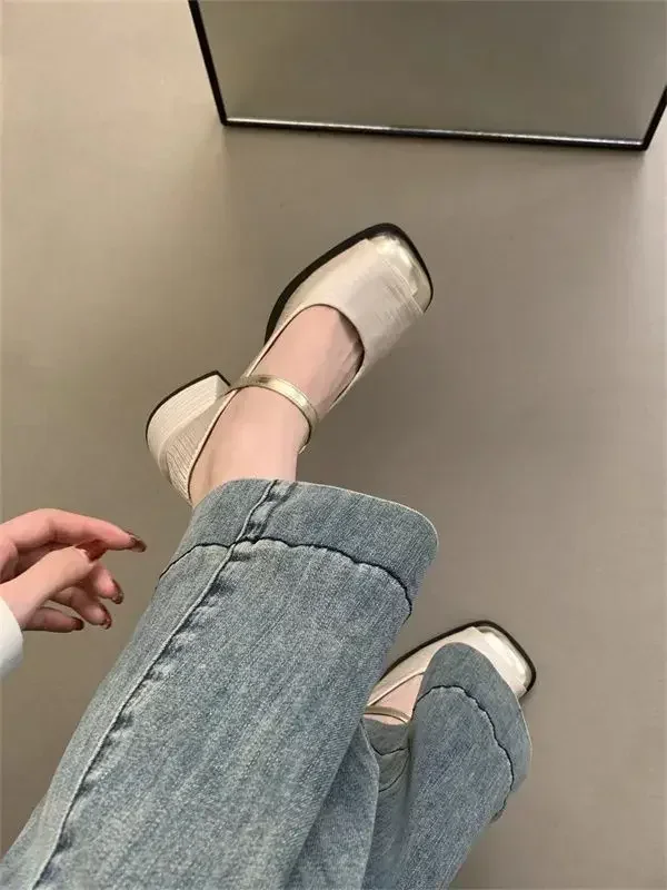 チャンキーヒール パンプス ハイセンス 小さな香り フレンチ レトロ メリージェーン シングルシューズ