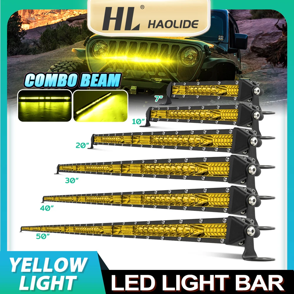 Barra de luz LED de 12V 24V, barra delgada blanca, barra de luz de trabajo LED para camión, ATV, coche, luz antiniebla amarilla para conducción todoterreno.