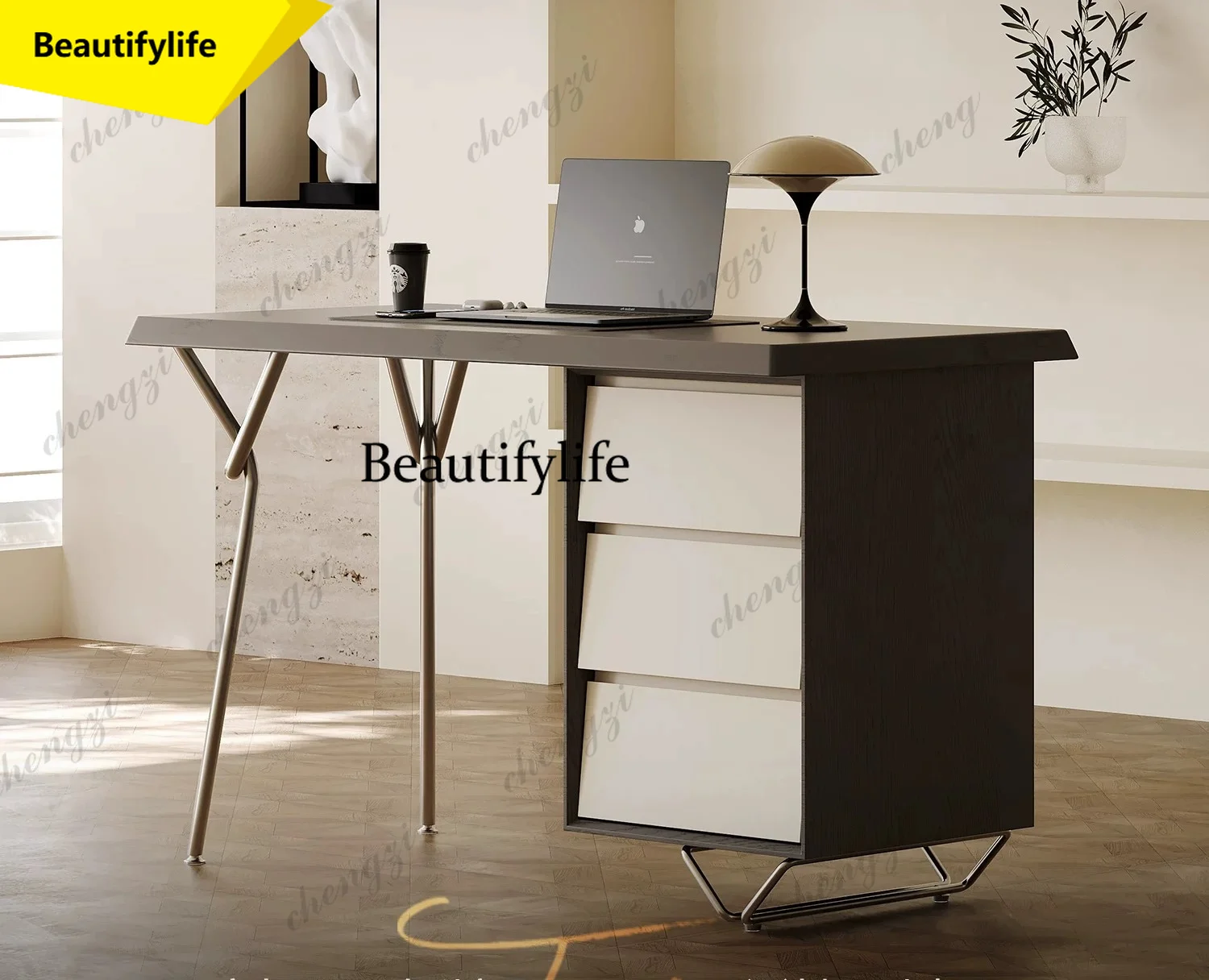 

A17 Italian minimalist desk, chest, integrated leather desk, chair, light luxury, study, bedroom, office