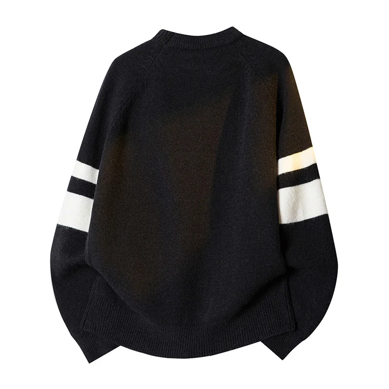 

Loose Fit Men's Knitwear Long Sve round Ne Base Layer irt Color Casual Sle Winter Thermal Stripe Design Sweater