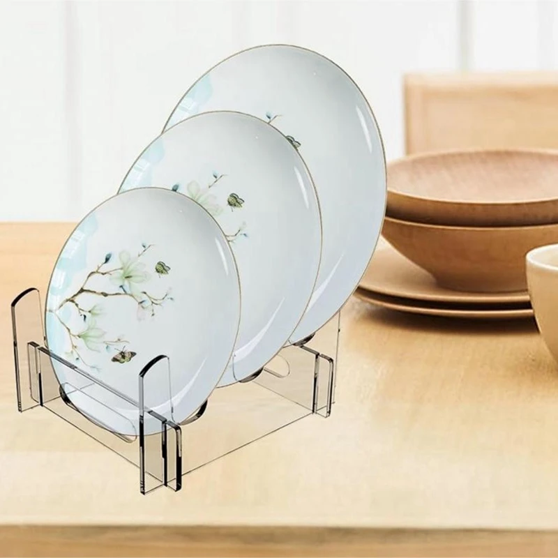 Pengering piring penghemat ruang penyimpanan kapasitas besar, tempat piring tingkat Tunggal Arcylic (3 kisi)