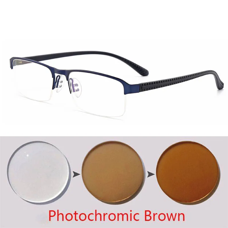 Męskie okulary do czytania z fotochromem – asferyczne na żyłkę 8 Okulary do czytania z fotochromem mężczyźni asferyczne twarda spoina Lense Reader okulary elastyczne świątynie nogi pół ramki mężczyzna prezbiopia 6