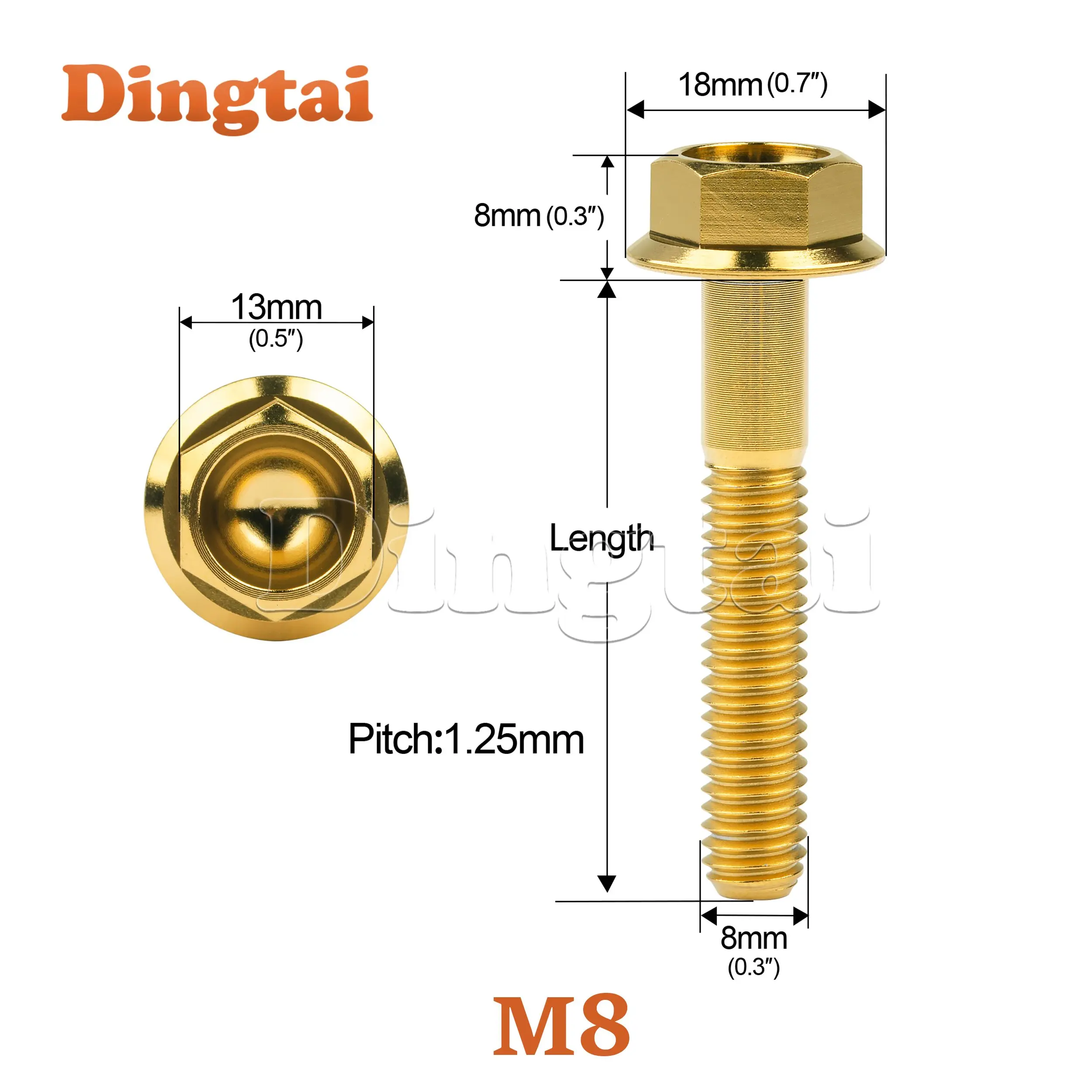 딩타이 티타늄 볼트 M8X15/20/25/30/35/40/45/50/55mm 육각 헤드 플랜지 볼트 오토바이 나사용
