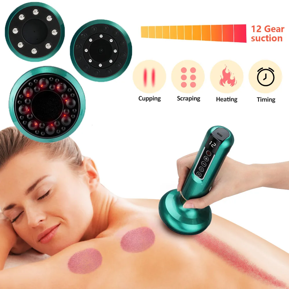 

12 Gear Electric Vacuum Cupping Massager Body Profissional Cupping Therapy Massage Set Suction Cup Therapy Heating Guasha Tools