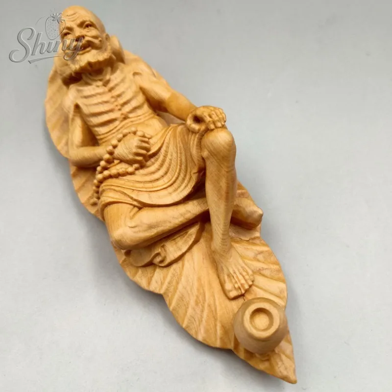 

Cliff Cedar Wood Carving A Leaf Across The River Dharma Lohan Zen Ornaments Incense Stick Desktop Decorations