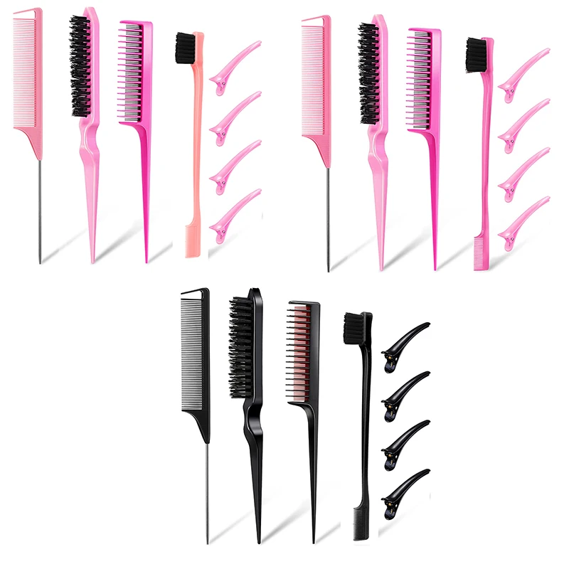 

8pcs Hair Styling Comb Set Teasing Hair Brush Triple Teasing Comb Rat Tail Combs Edge Brush Hair Tail Tools Braid Tool