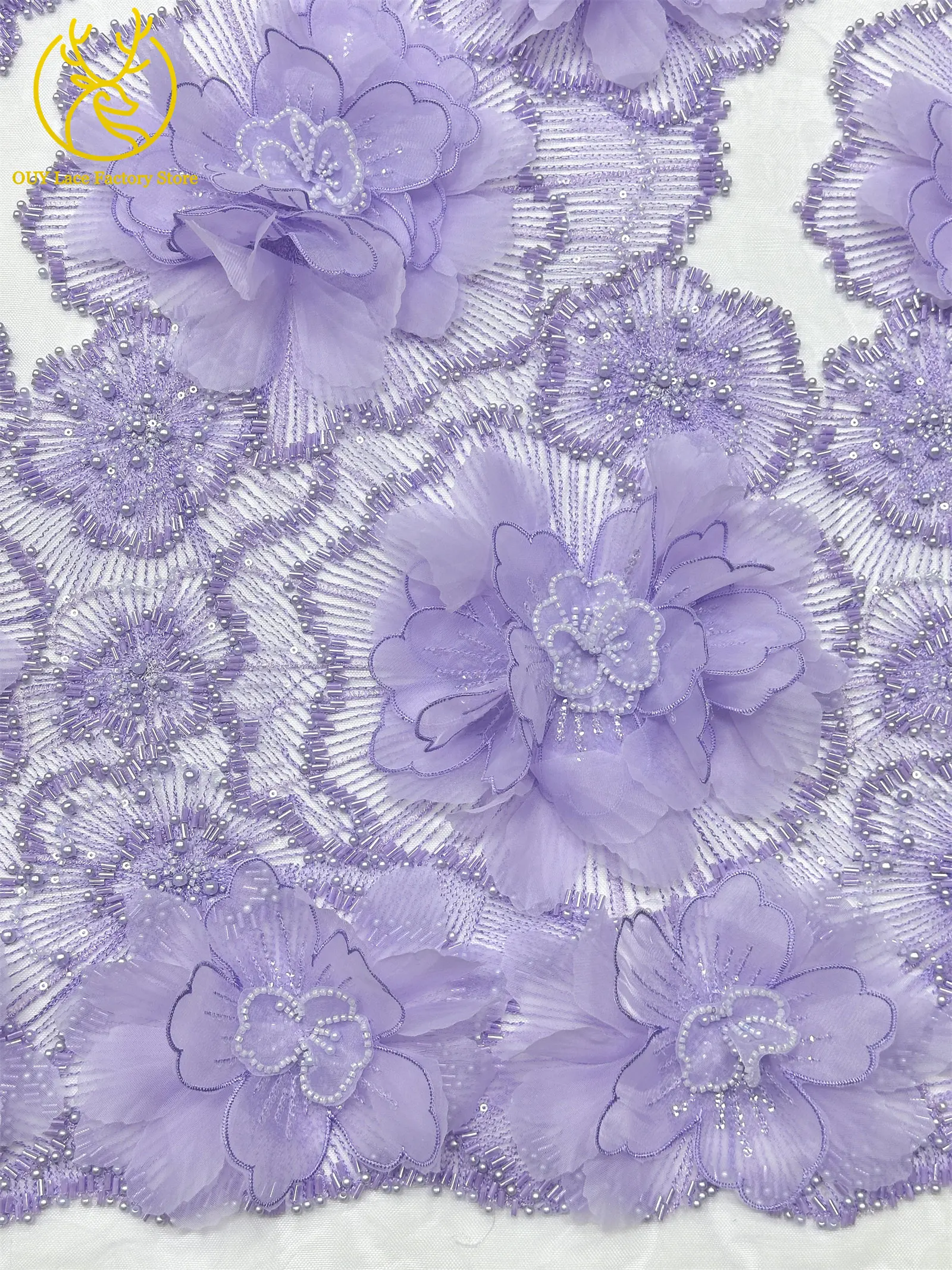 Hochwertige Exquisite 3D-Stickerei Blumen-Tüllspitze Hochwertige Afrikanische Perlen-Pailletten-Spitze Französischer Tüll Hochzeitskleid-Stoff – Detail 8