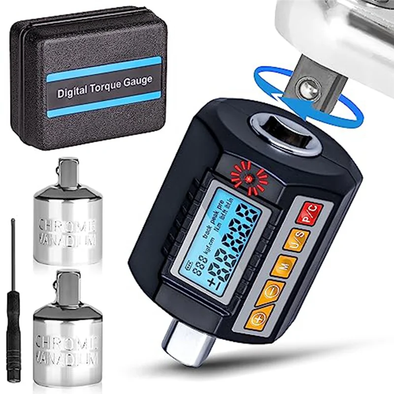 AT87-Digital Torque Wrench Adapter 1/2, 3/8Inch, 1/4Inch-on LED Backlight Memory Function 50H Working Time for Car Repairing