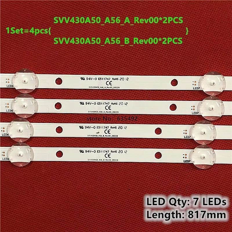 New 10set LED Strip For LB43007 V1_01 SVV430A50_A56 43HB26T72U 43HB6T62H 43HB6T62U 43HB6J02U TX-43E302B TX-43E303E LT-43VF53B