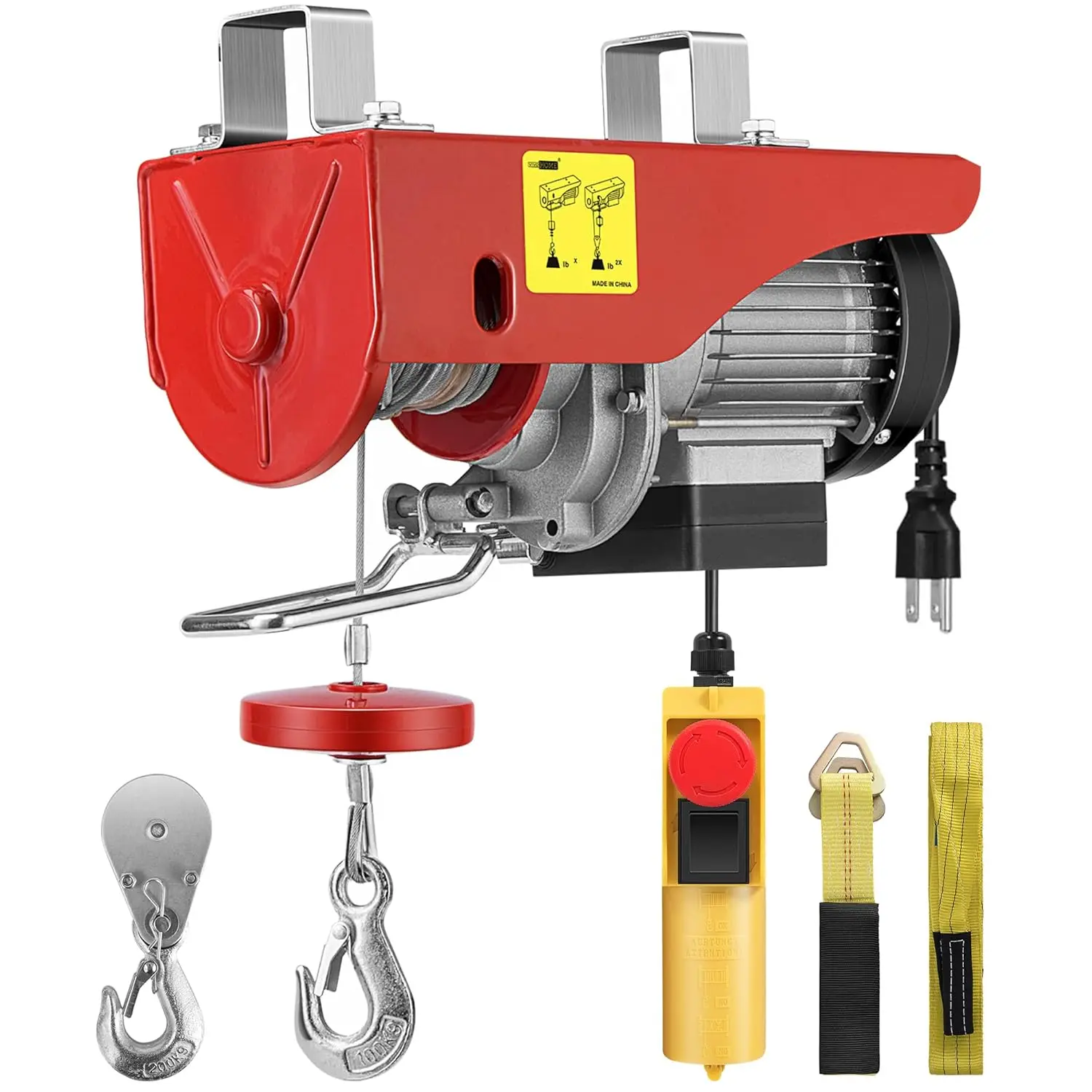 Electric Hoist, 110V 440 Lbs Winch with Remote Control, Zinc-Plated Steel Wire Hoist for Garage, Warehouses, Factories