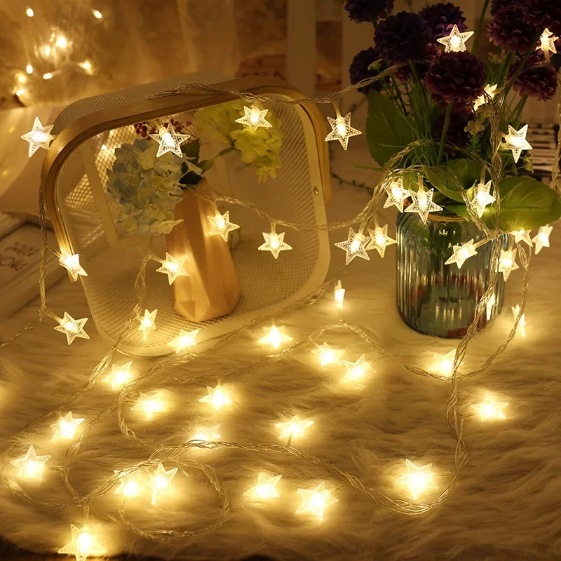 LED Star String Lights 1.5m/3m/6m/10m Christmas Garland Lighting AA Battery Powered Party Lights Home Wall Wedding Decoration