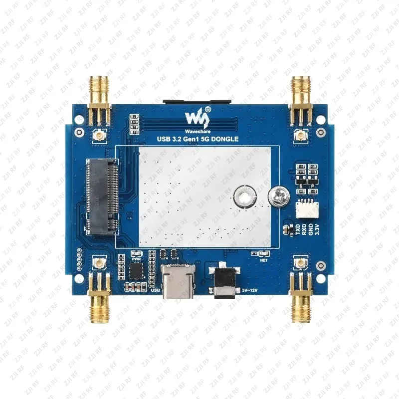 5G DONGLE Expansion Board, USB 3.2 Port, Aluminum Alloy Case, Quad Antennas, Onboard M.2 Key B Interface, Options for 5G Module