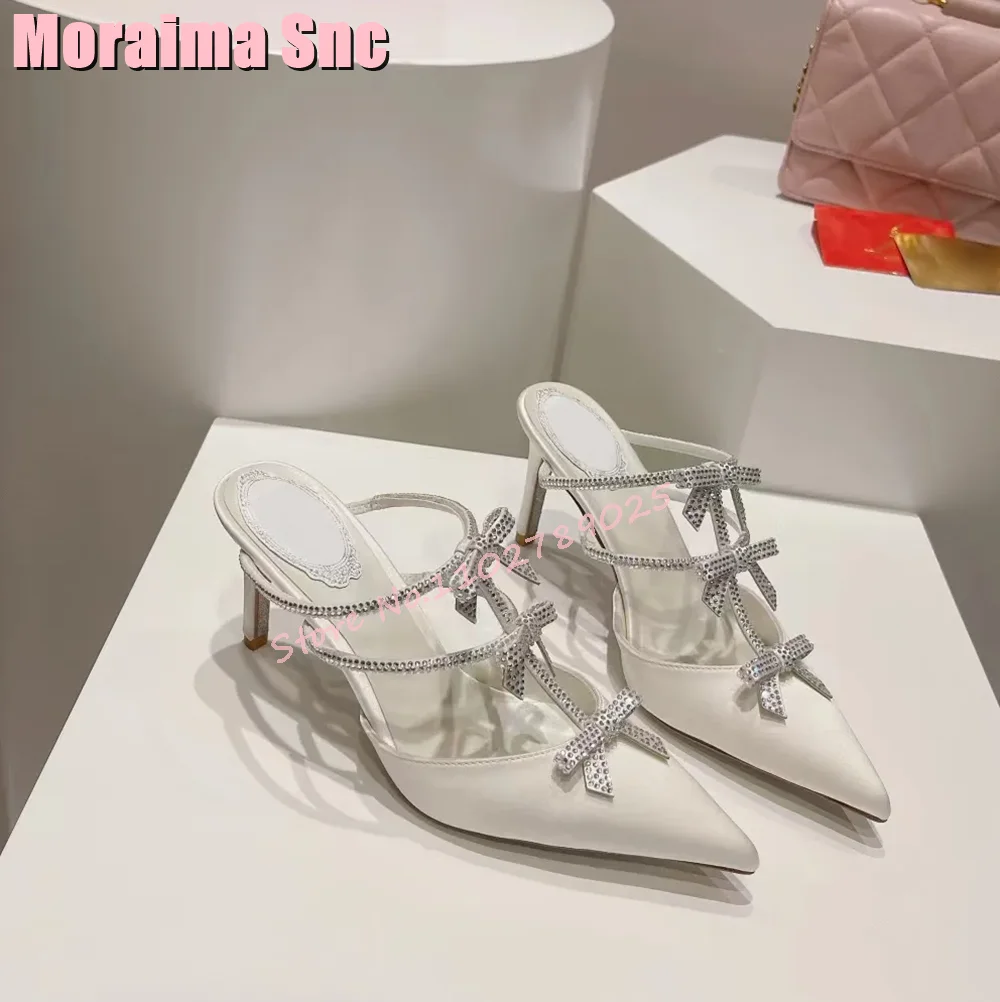 Satin Rhinestone Butterfly-knot Sandals Pointed Toe Stiletto High Heel Sexy Fahion Women Shoes Summer Banquet Party 2024 Newest