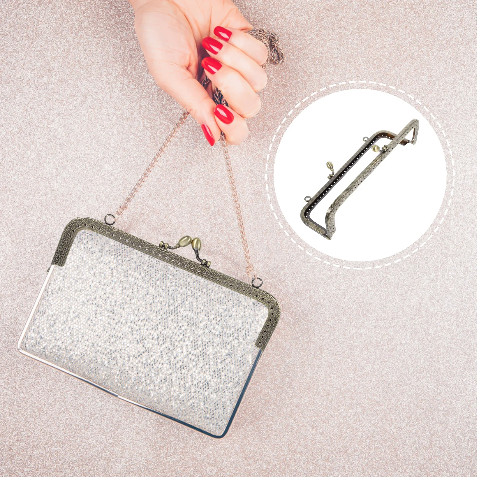 

20.5Cm Embossed Water Drop Head Cover Metal Clutch Frame For Diy Purse Making Handbag Craft Coin Bag Lock Accessory