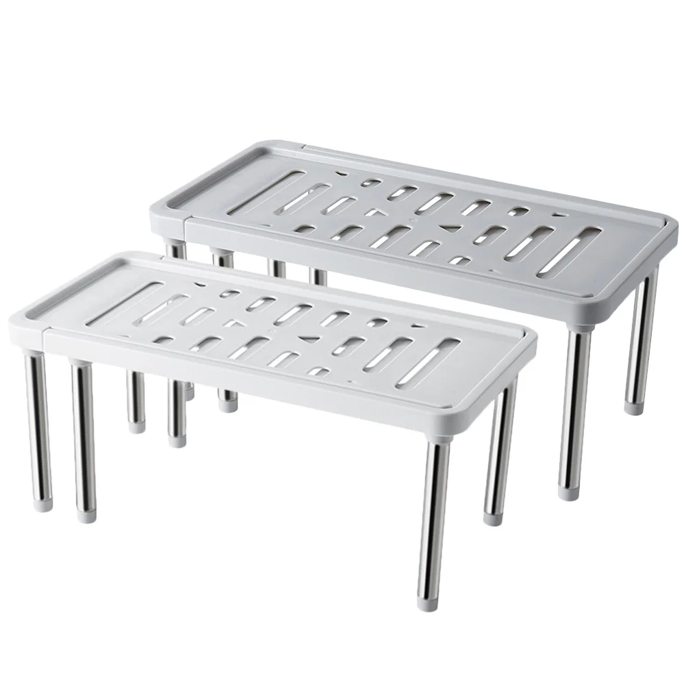 

2pcs Kitchen Spice Rack White Grey PP Stainless Steel Guardrail Design Prevents Falling Condiment Storage Shelf Home