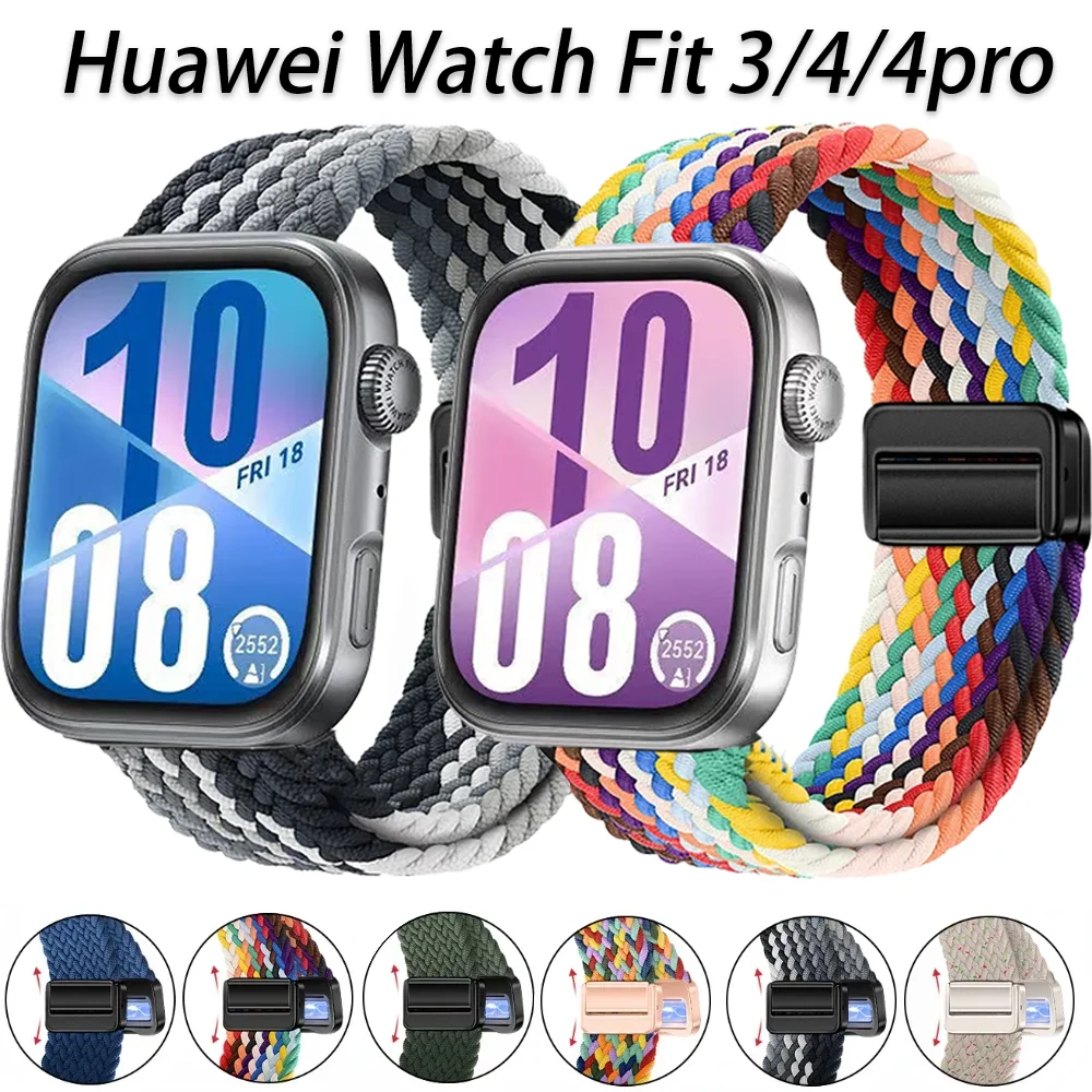 Дышащий нейлоновый плетеный ремешок для часов Huawei Fit 4/4pro, удобный магнитный браслет для часов Huawei Watch Fit 4 3, браслет