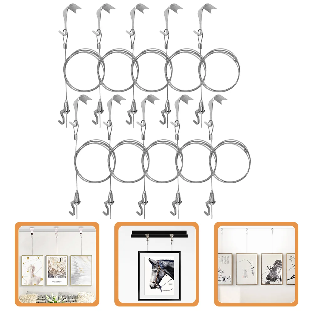 10 Sets Hanging Picture Rail Hook Painting Kit Brass Hooks for Pictures The Wire