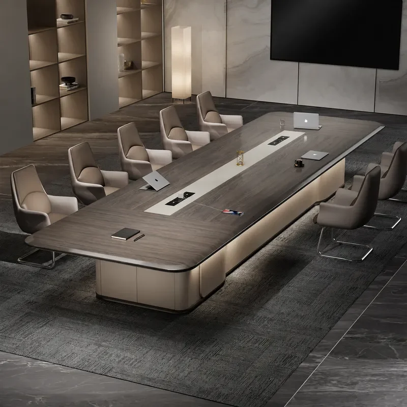 Solid Wood Office Conference Table Long Simple Modern Large Desk Negotiation Meeting Room Table and Chair Set for Training