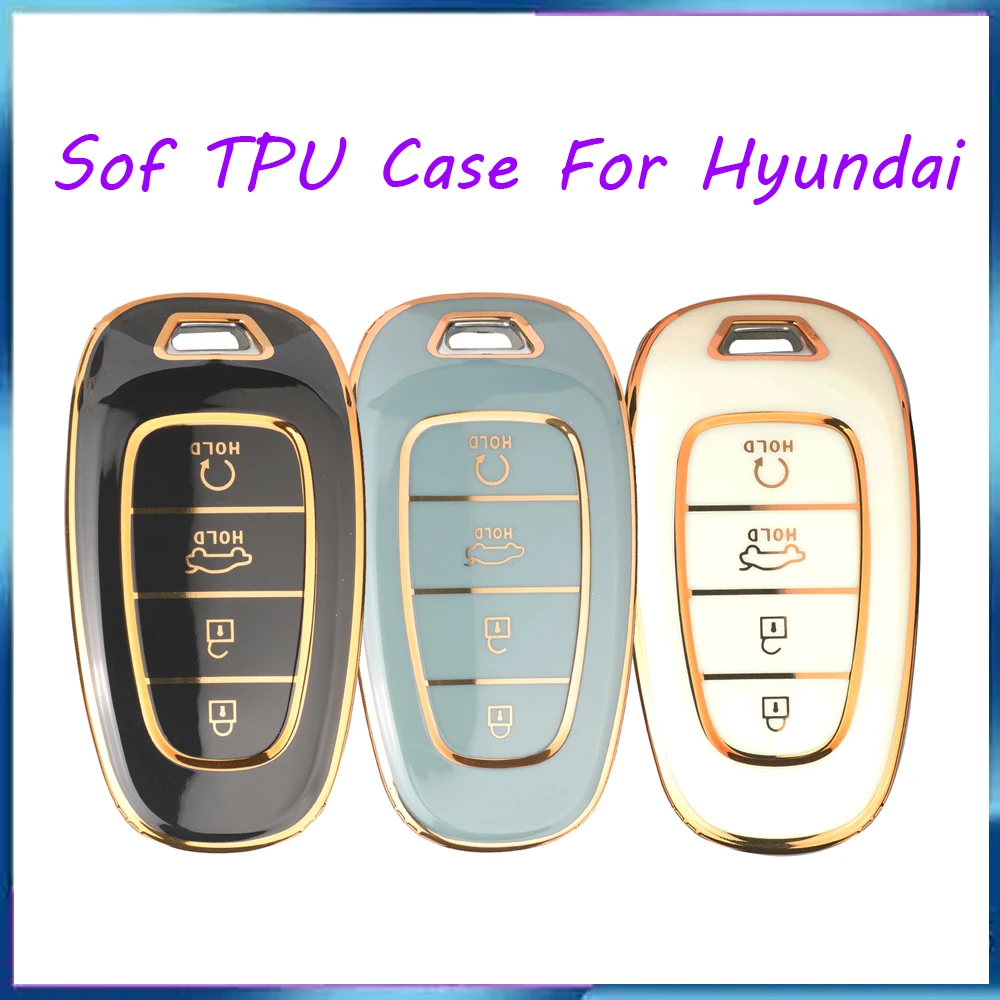 jingyuqin New Sof TPU Car Key Shell Case Fob For Hyundai Tucson Santa FE 2021 2022 4Buttons Smart Cover Part