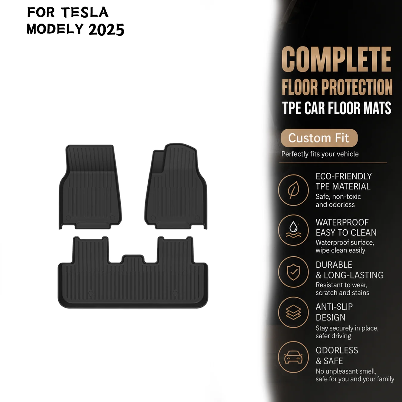 [RHD]Tesla MODELY 2025 Four Seasons Waterproof and Anti-Slip TPE Floor Mat for Cars.