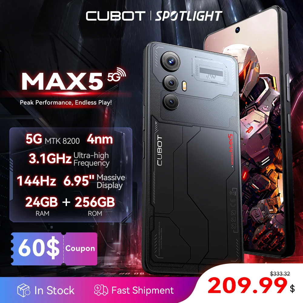 [World Premiere] CUBOT MAX 5, Android Smartphone 5G, Dimensity 8200, 6.95'' 144Hz Large Screen, 24+256GB,Gaming Phone,Add to Cart