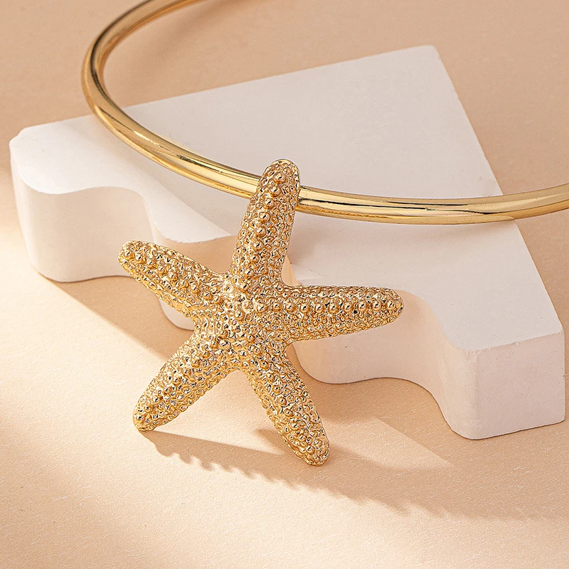 Wholesale Modern Jewelry Gold Color Large Metal Statement Earrings Adjustable Starfish Pendant Charm Choker Necklace for Women