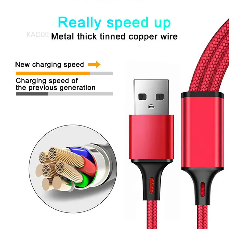KADIXI Cable de carga rápida USB 3 en 1 tipo C, Micro, iOS, cargador múltiple para iPhone, Huawei, Samsung, trenzado en nylon 4