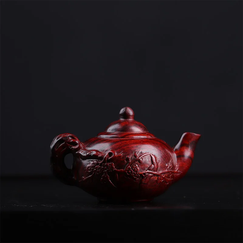 Pterocarpus santalinus Wood Sculpture Teapot Real  Mascot Lucky Statue myth Rich Collection Home Décor